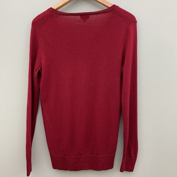 Talbots Merino Wool Sweater Womens Medium Red Pullover V Neck Preppy Minimalist - Picture 2 of 8